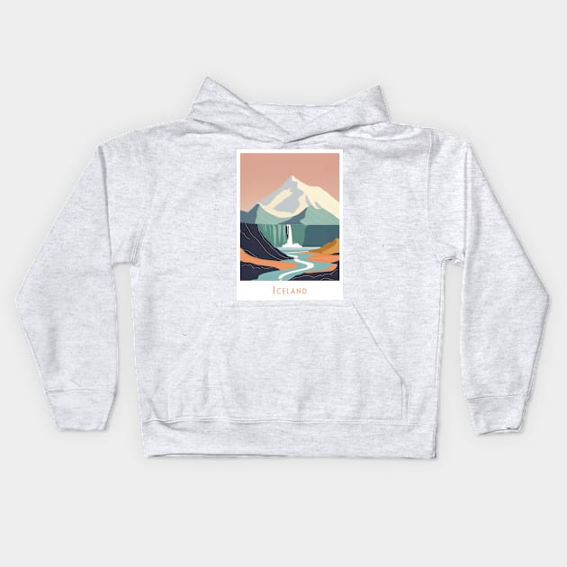 Icelandic Serenity - Mountain and Waterfall Poster Kids Hoodie by POD24